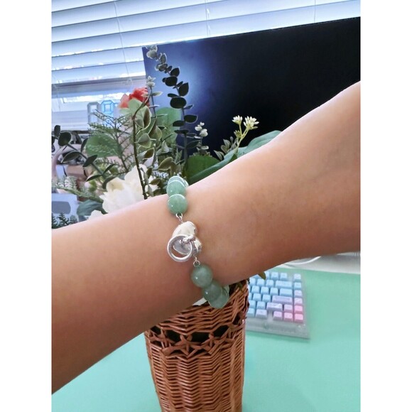 RARE Vintage Tiffany & Co. Aventurine Heart Door Knocker Silver Bracelet X-Small - Picture 6 of 6